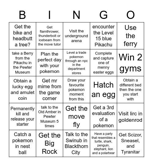 Cristal clrear Bingo Card
