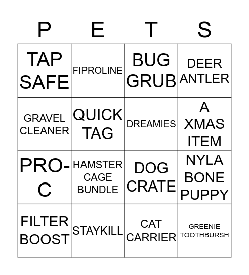 SUPER DUPER PETS AT HOME BINGO Card