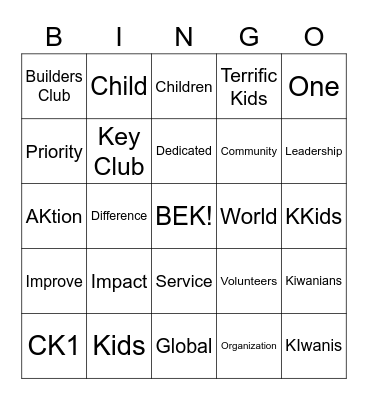 Big Easy KiwanisClub Bingo Card