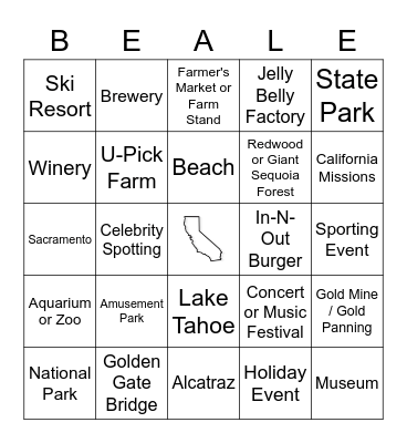 See California from Beale AFB - Bingo Card Bingo Card