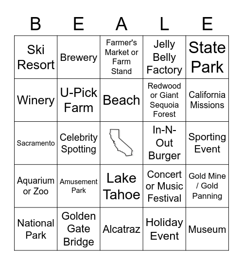 See California from Beale AFB - Bingo Card Bingo Card