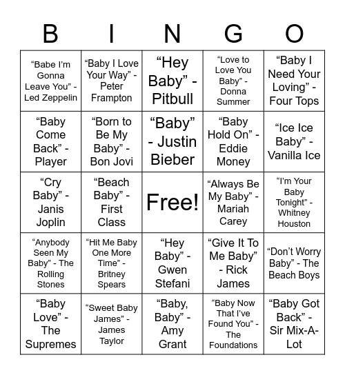 Baby Bingo! Bingo Card