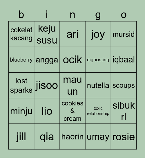 rj's Bingo Card