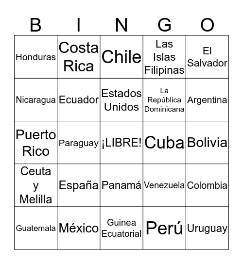 El mundo hispanohablante Bingo Card
