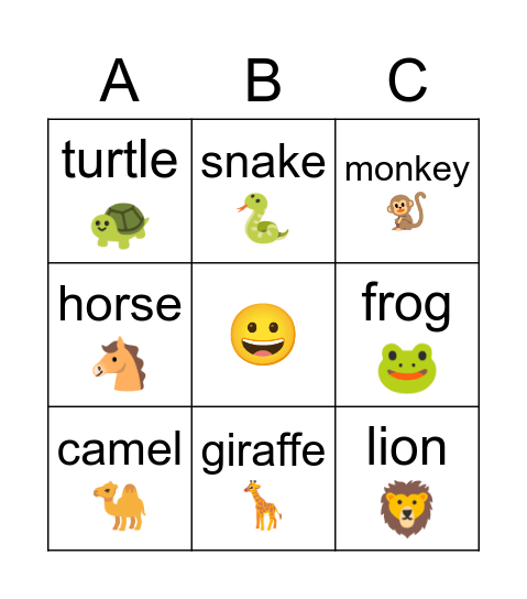Dear Zoo - Bingo Card