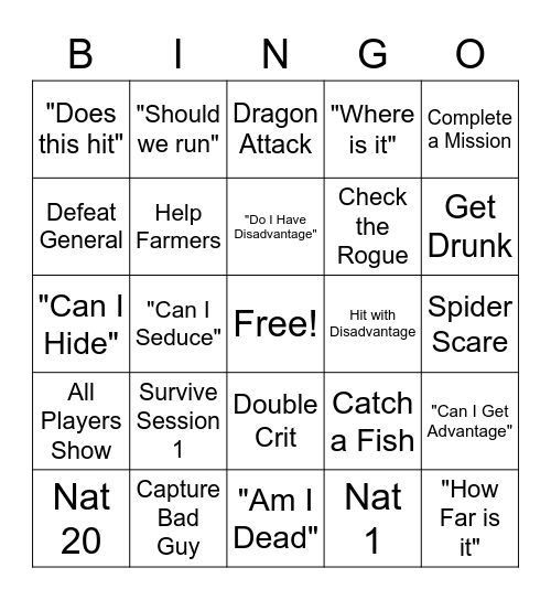 Isekai DND Bingo Card