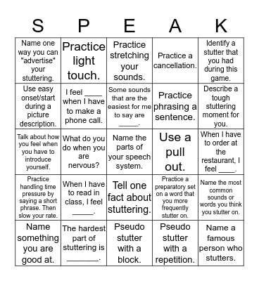 Fluency Bingo Card