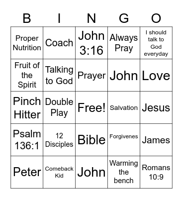 Playing on God's Team Bingo Card