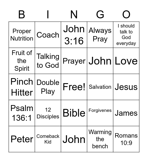 Playing on God's Team Bingo Card