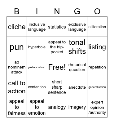 Persuasive Techniques Bingo Card