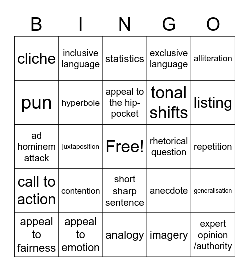 Persuasive Techniques Bingo Card