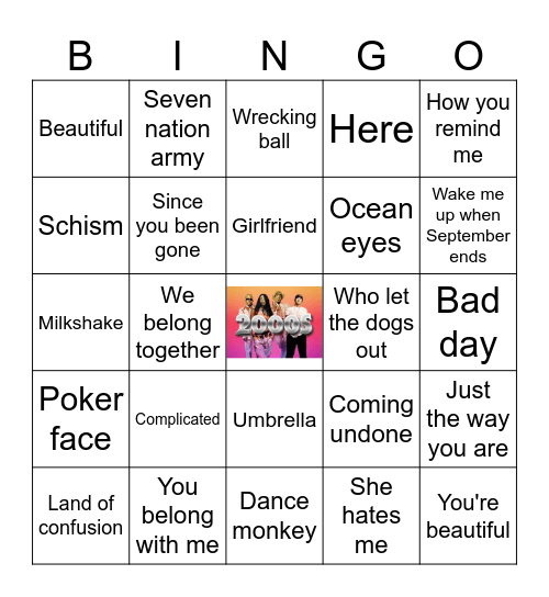 2000s Music Bingo Card
