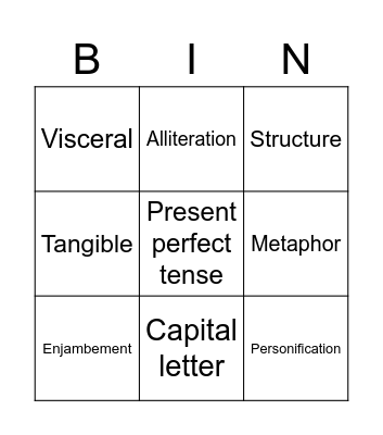 Poetry workshop 1 Bingo Card