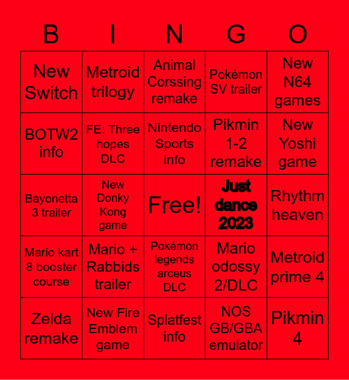 Nintendo Direct Bingo Card