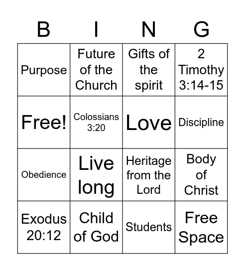 Living for God Bingo Card