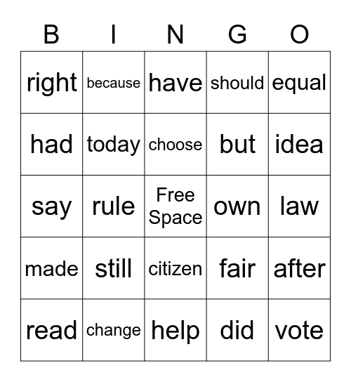 September Middle Vocabulary & Spelling Bingo Card