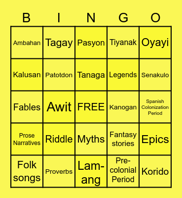 Periods of Philippine Literature Bingo Card