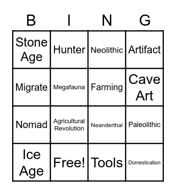 Early People BINGO Card