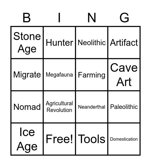 Early People BINGO Card