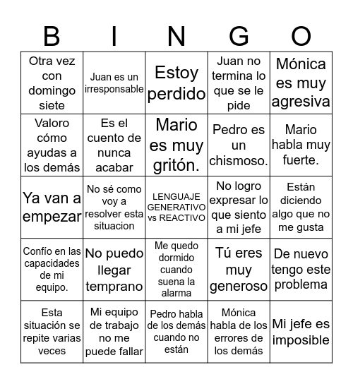 TIPOS DE LENGUAJE Bingo Card