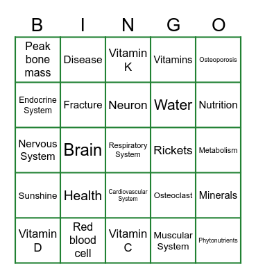 Nutrition Lingo Bingo Card