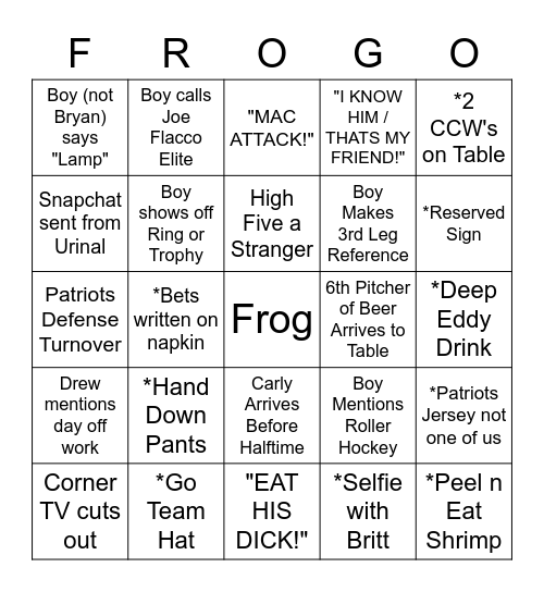 FROGO Bingo Card