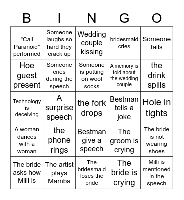 Hääbingo Card