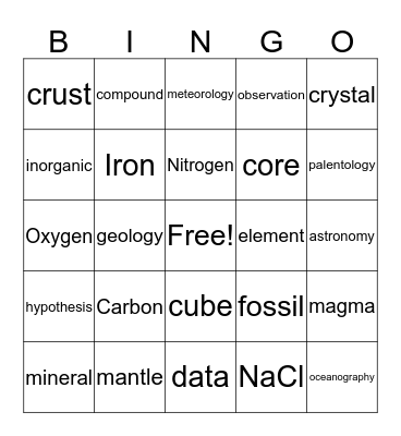 Earth Science 1 Bingo Card