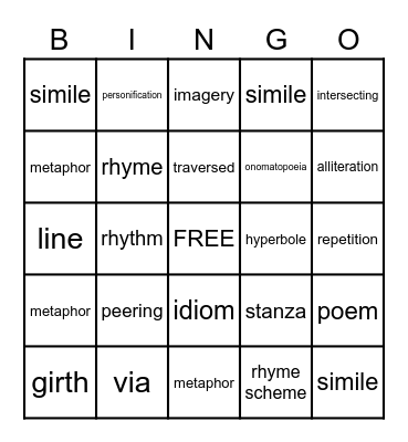 Week 6 Vocabulary Bingo Card