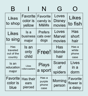 Get To Know You BINGO! Bingo Card