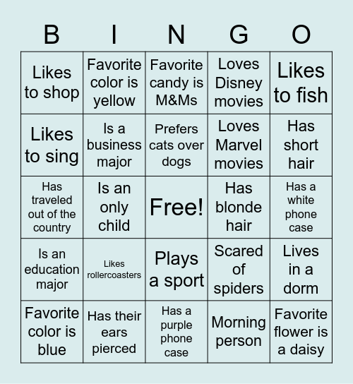 Get To Know You BINGO! Bingo Card