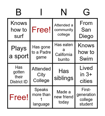 New Hire Bingo Card