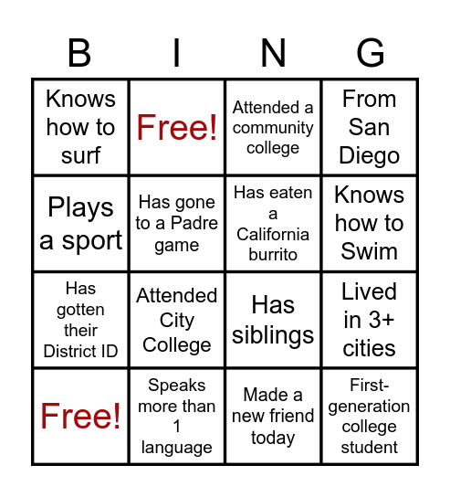 New Hire Bingo Card