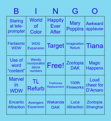 Parks Panel Bingo Card