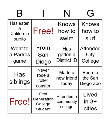 New Hire Bingo Card