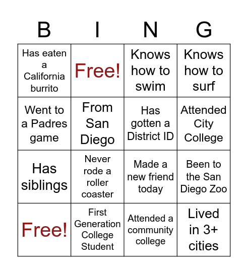 New Hire Bingo Card