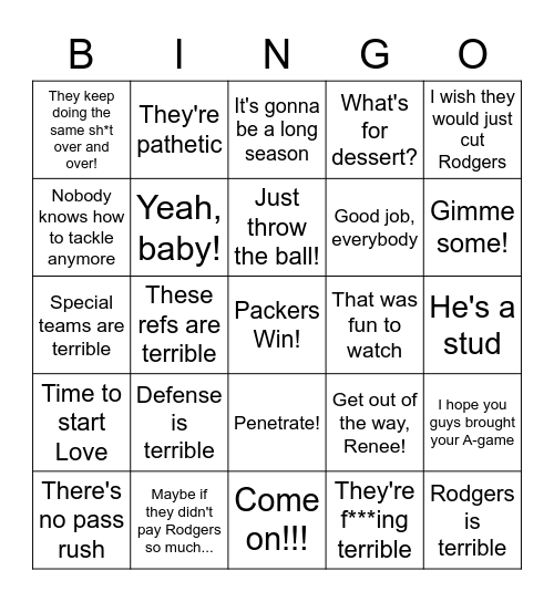 Dad Says During Packers Games Bingo Card