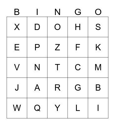 Alphabet  Bingo Card