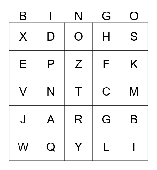 Alphabet  Bingo Card