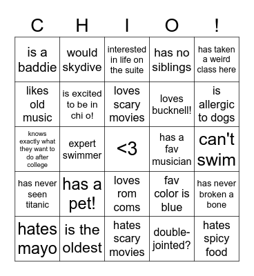 XOXO Bingo Card