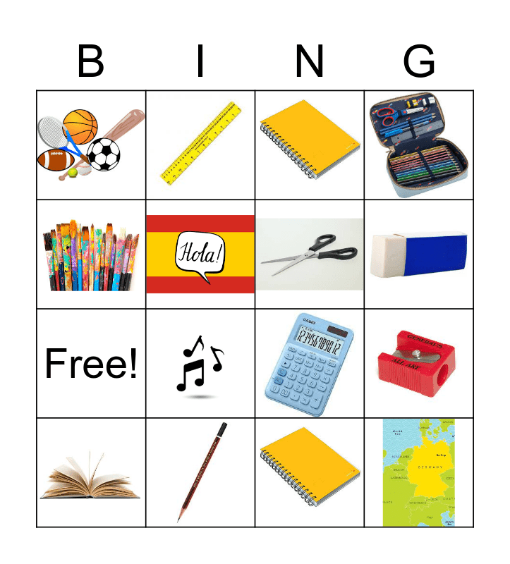 School items & subjects Bingo Card
