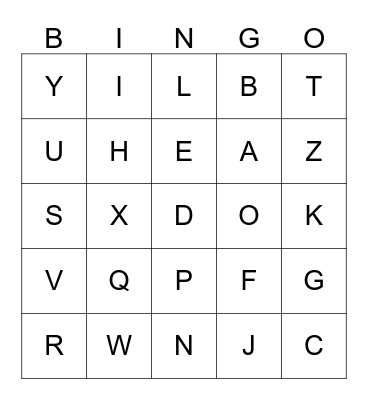 Spanish Alphabet Bingo Card