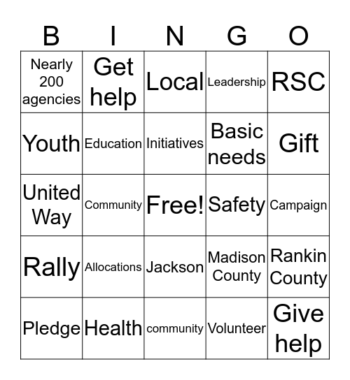 United Way 2016 Campaign Bingo Card