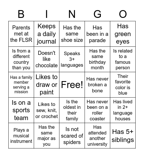 Find someone who: Bingo Card