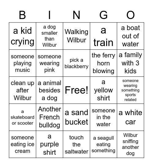 Wilbur Walk Bingo Card