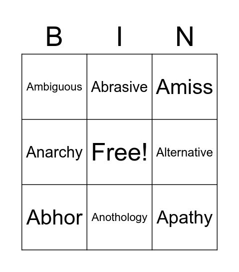 8th grade bingo Card