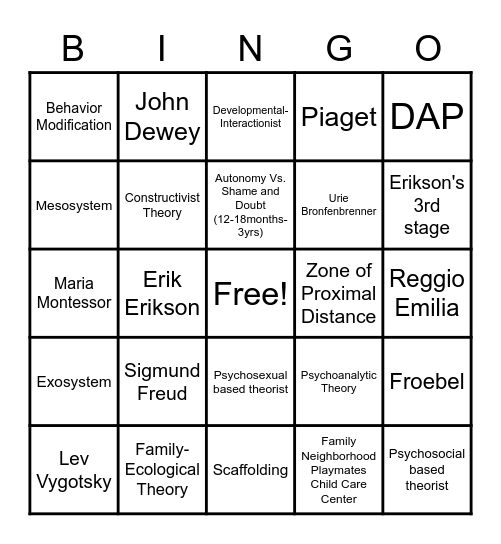 Kristen's EC Theory Bingo Card Bingo Card