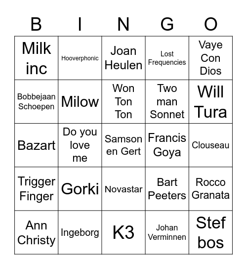 Belgo bingo Card