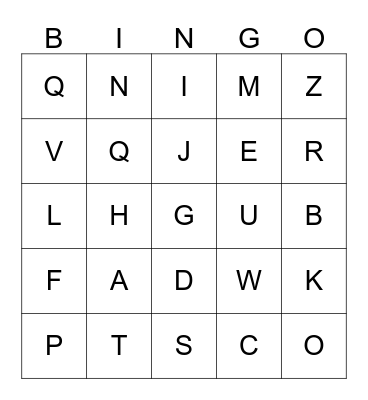 Spanish Alphabet Bingo Card