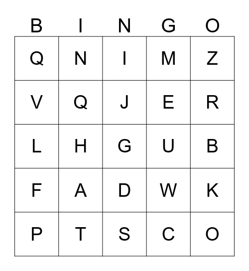 Spanish Alphabet Bingo Card